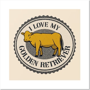 Golden Retriever Cow Funny T-shirt by Tobe Fonseca Posters and Art